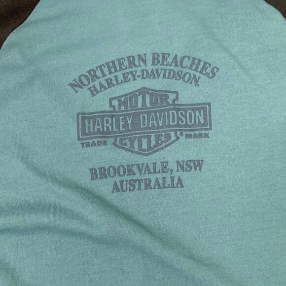 Harley-Davidson Tee Womens Size L Blue Gray Brookvale Australia Raglan Biker - Picture 4 of 8